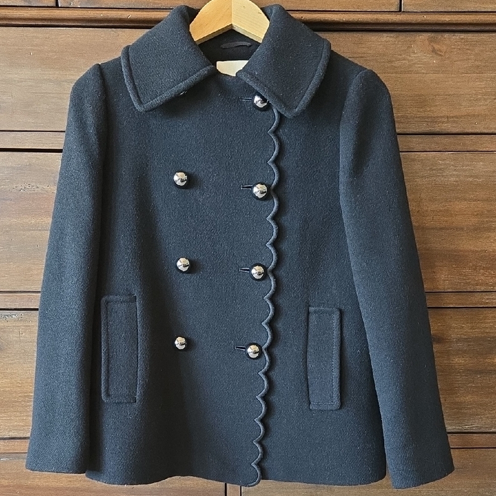 Kate Spade Black Scalloped Pea Coat size XS
